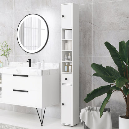 Bathroom Cabinet Slim, Tall Cabinet Toilet Cabinet with Drawer and 4 Open Shelves, Bathroom Cabinet for Small Spaces Bathroom, Living Room 20 x 20 x 180 cm White