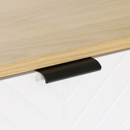 Kitchen Sideboard Kitchen Auxiliary Furniture with 3 Herringbone Pattern Doors, Wooden Legs and Adjustable Shelves Buffet Furniture for Dining Room Living Room 91.5x35x77.4 cm White and Natural