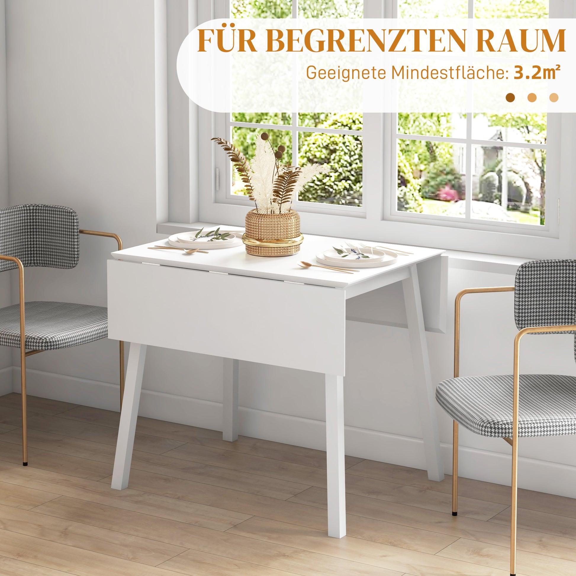 Folding Dining Table Kitchen Table for 2-4 Persons Dining Table Foldable in Country Style for Small Spaces, Kitchen, Dining Room 110 x 86 x 75 cm, White