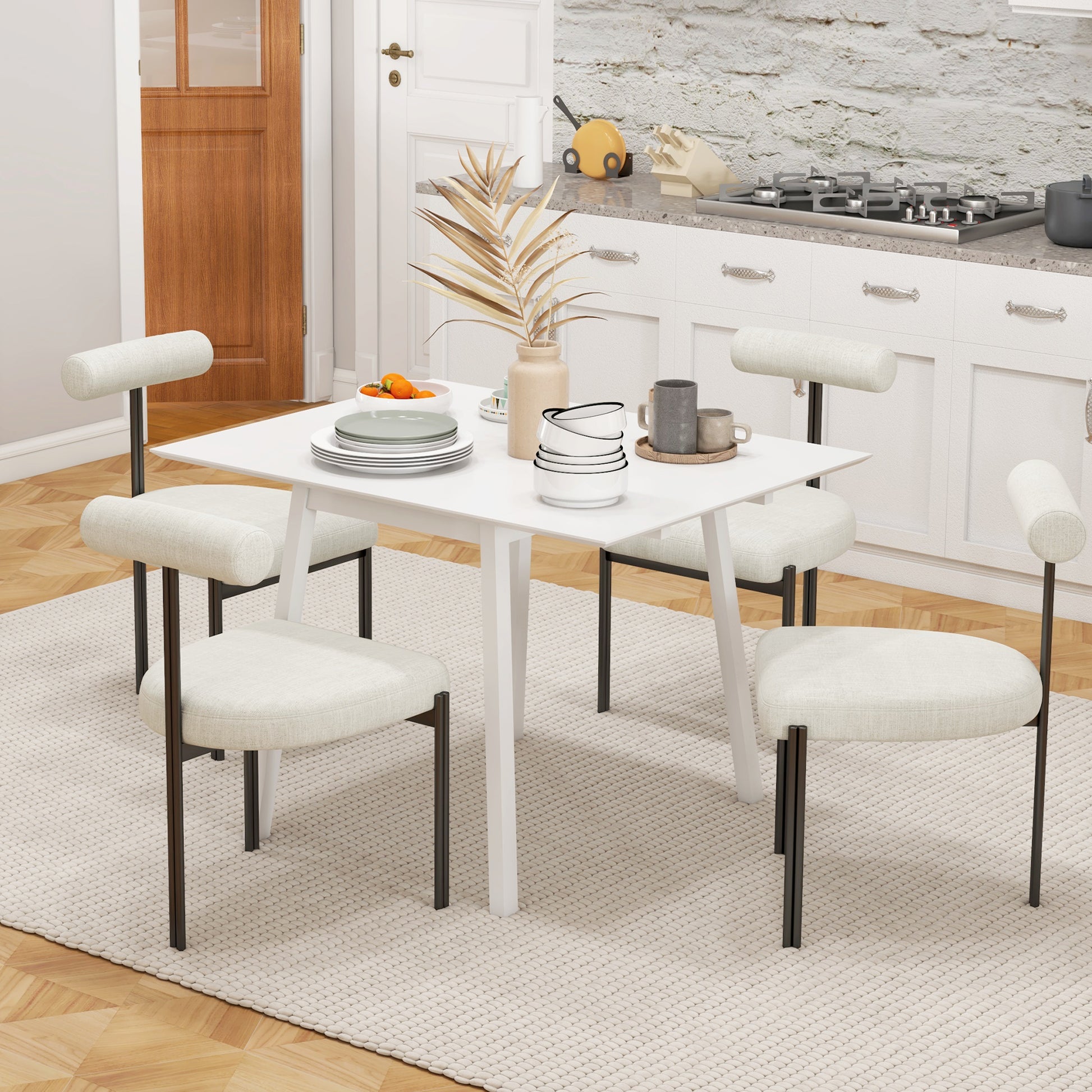Folding Dining Table Kitchen Table for 2-4 Persons Dining Table Foldable in Country Style for Small Spaces, Kitchen, Dining Room 110 x 86 x 75 cm, White