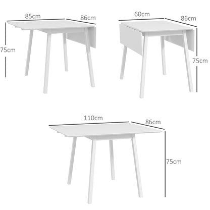 Folding Dining Table Kitchen Table for 2-4 Persons Dining Table Foldable in Country Style for Small Spaces, Kitchen, Dining Room 110 x 86 x 75 cm, White