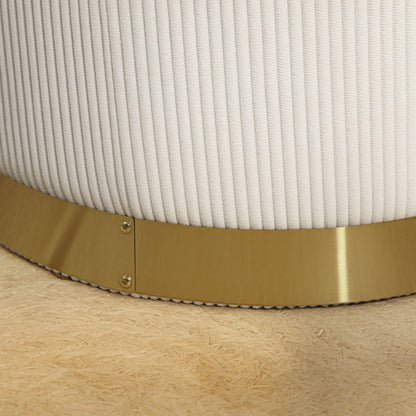 Ottoman with Storage Ottoman with Lid, Steel Base, Round Footstool Upholstered Ottoman with Foot Pads, Corduroy Look 36 x 36 x 44 cm Cream