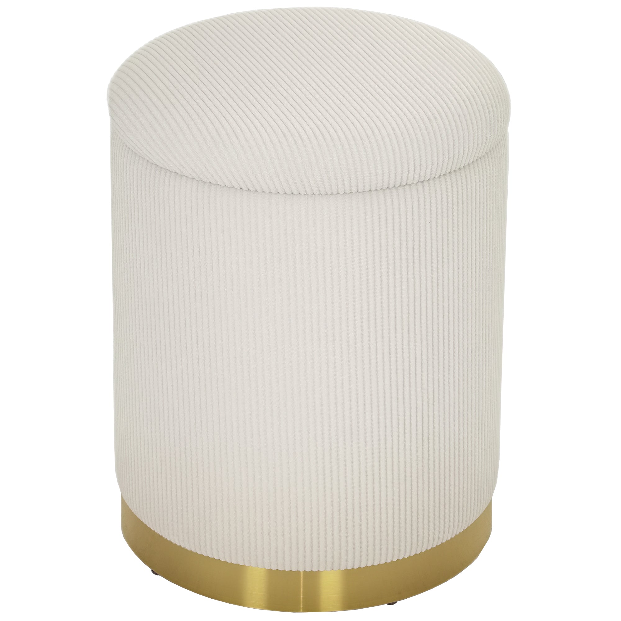 Ottoman with Storage Ottoman with Lid, Steel Base, Round Footstool Upholstered Ottoman with Foot Pads, Corduroy Look 36 x 36 x 44 cm Cream