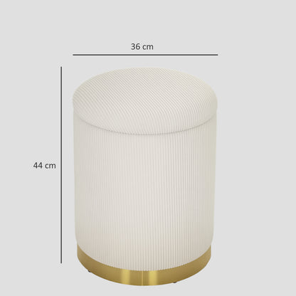 Ottoman with Storage Ottoman with Lid, Steel Base, Round Footstool Upholstered Ottoman with Foot Pads, Corduroy Look 36 x 36 x 44 cm Cream