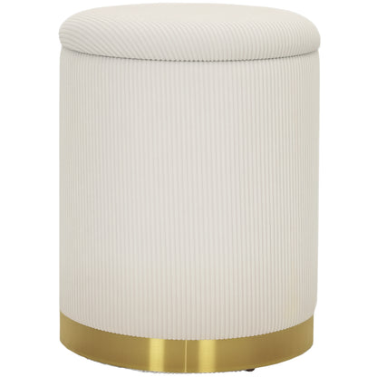 Ottoman with Storage Ottoman with Lid, Steel Base, Round Footstool Upholstered Ottoman with Foot Pads, Corduroy Look 36 x 36 x 44 cm Cream