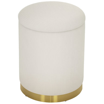 Ottoman with Storage Ottoman with Lid, Steel Base, Round Footstool Upholstered Ottoman with Foot Pads, Corduroy Look 36 x 36 x 44 cm Cream