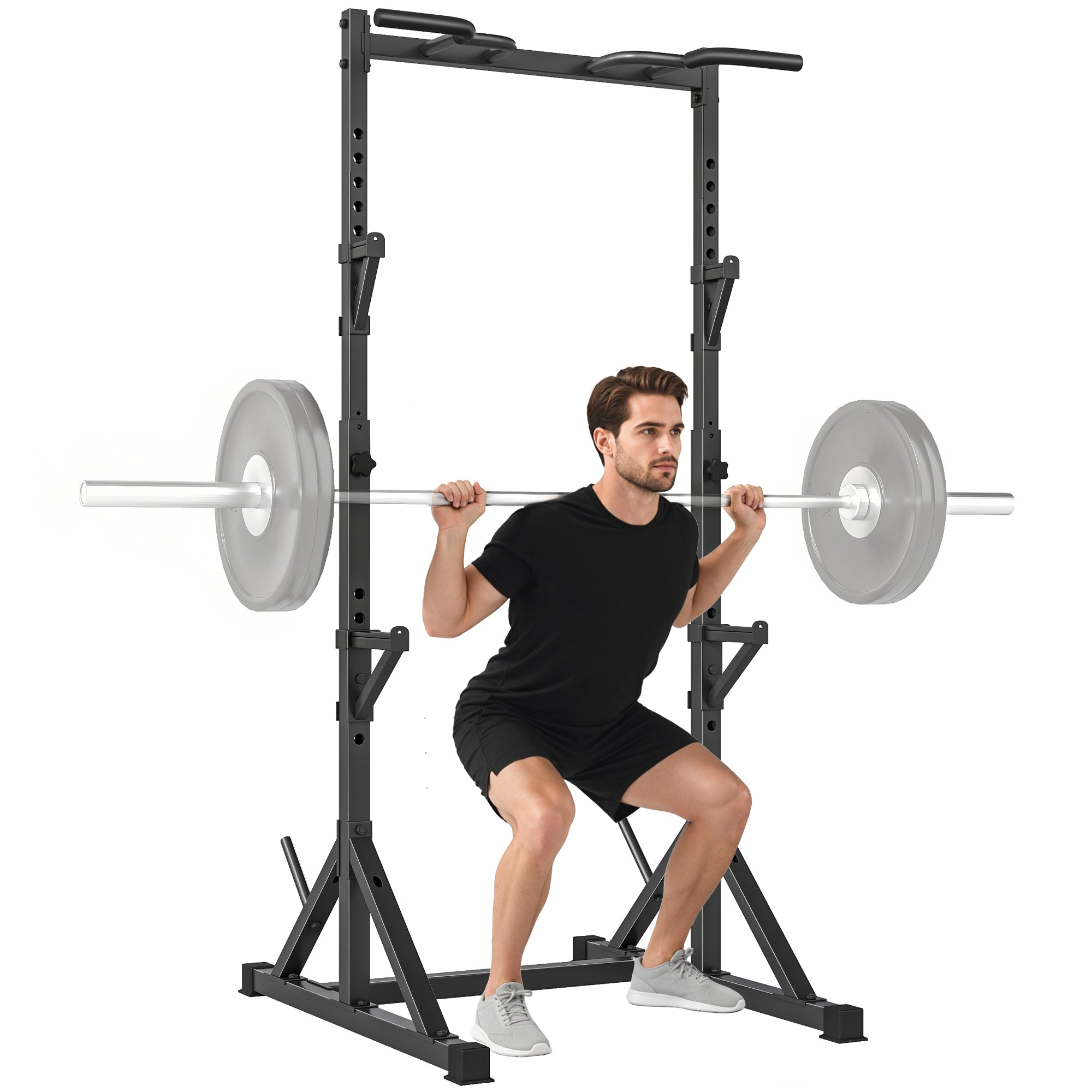 SPORTNOW 2-Level Barbell Rack – Steel Squat Rack with Plate Storage, Up to 200 kg Load