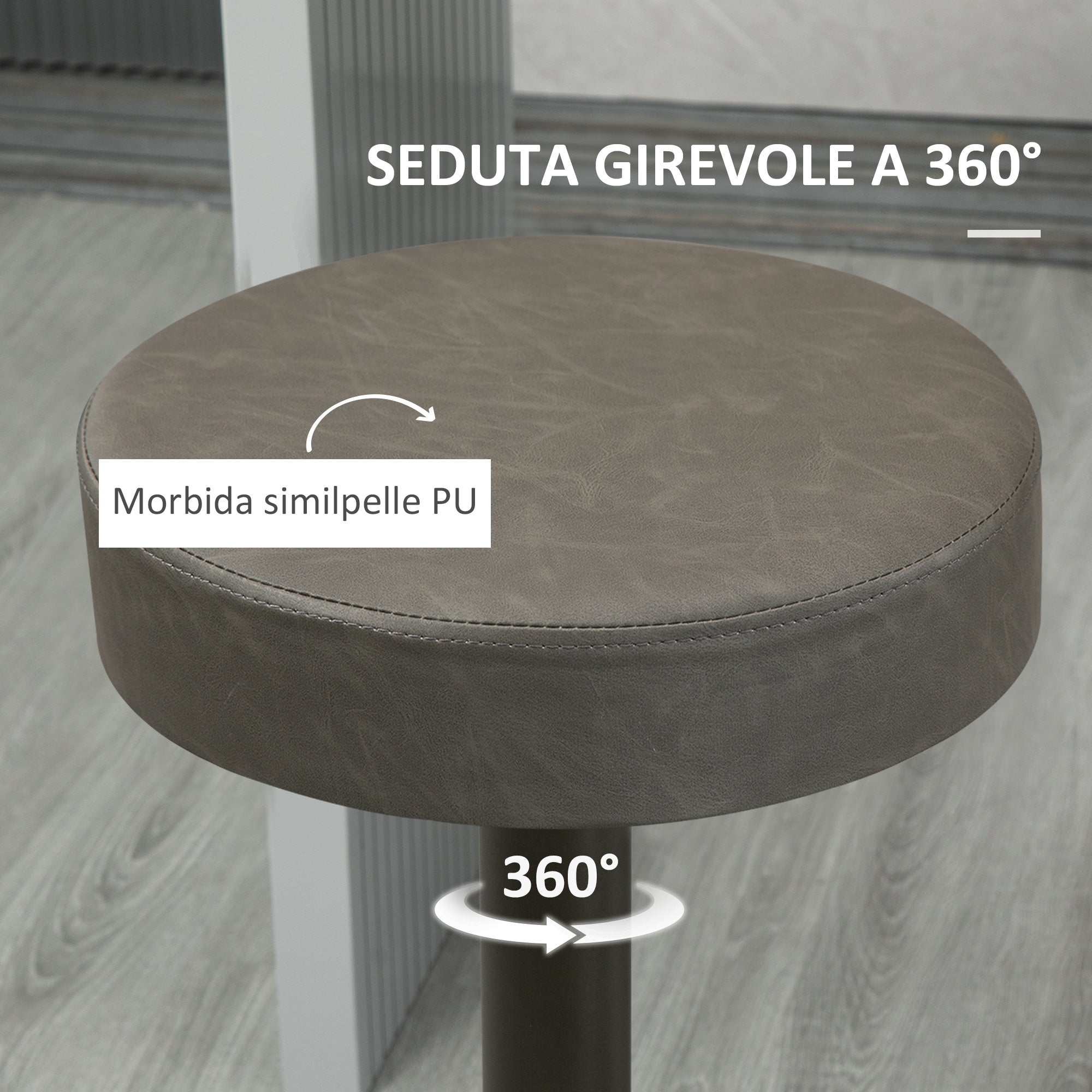 Set of 2 Bar Stools with Footrests, Swivel Kitchen Stools with Adjustable Height, 35x36x64-85cm, Soft Gray