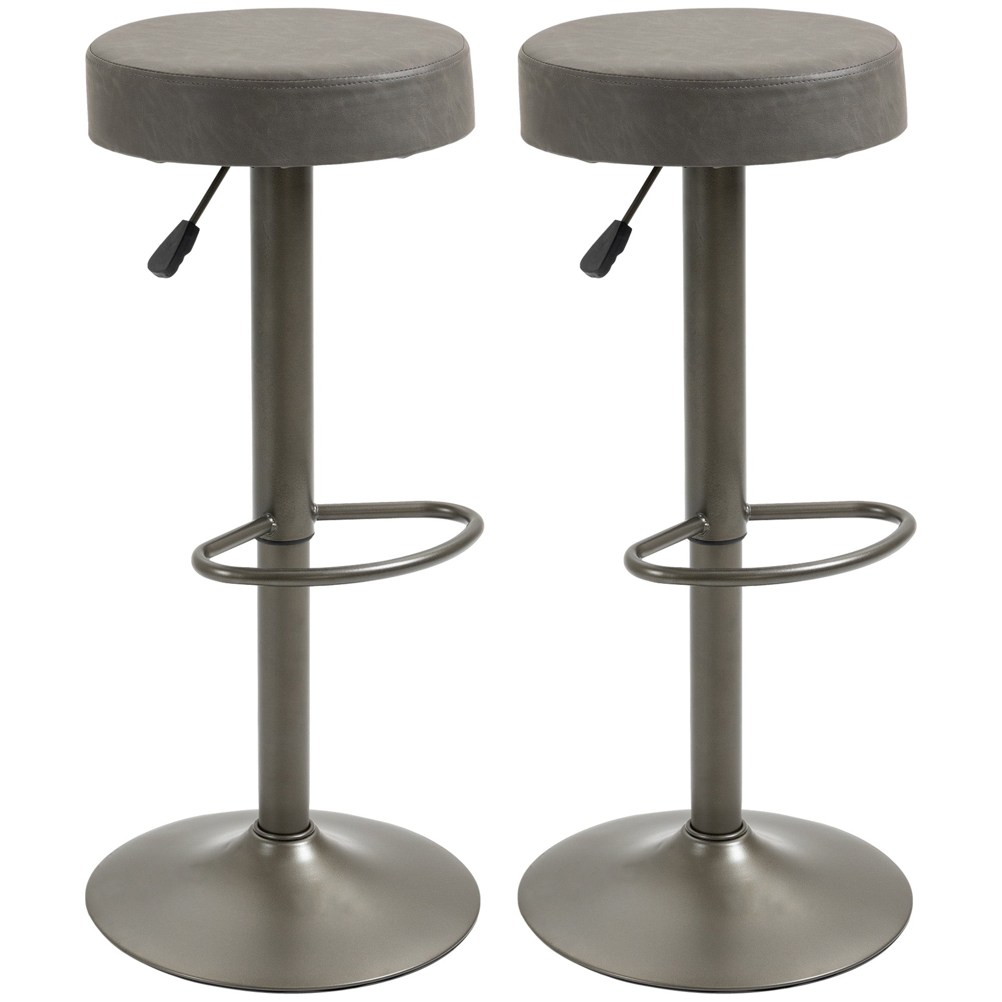 Set of 2 Bar Stools with Footrests, Swivel Kitchen Stools with Adjustable Height, 35x36x64-85cm, Soft Gray