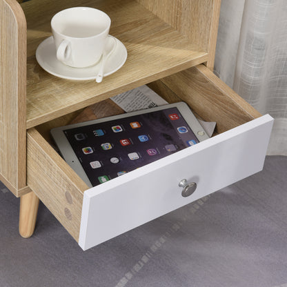 Bedside Table with Drawer and Shelf, Low Cabinet for Bedroom, Space-Saving Side Table in Wood, White