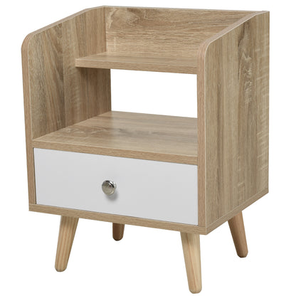 Bedside Table with Drawer and Shelf, Low Cabinet for Bedroom, Space-Saving Side Table in Wood, White
