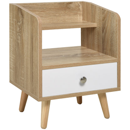 Bedside Table with Drawer and Shelf, Low Cabinet for Bedroom, Space-Saving Side Table in Wood, White