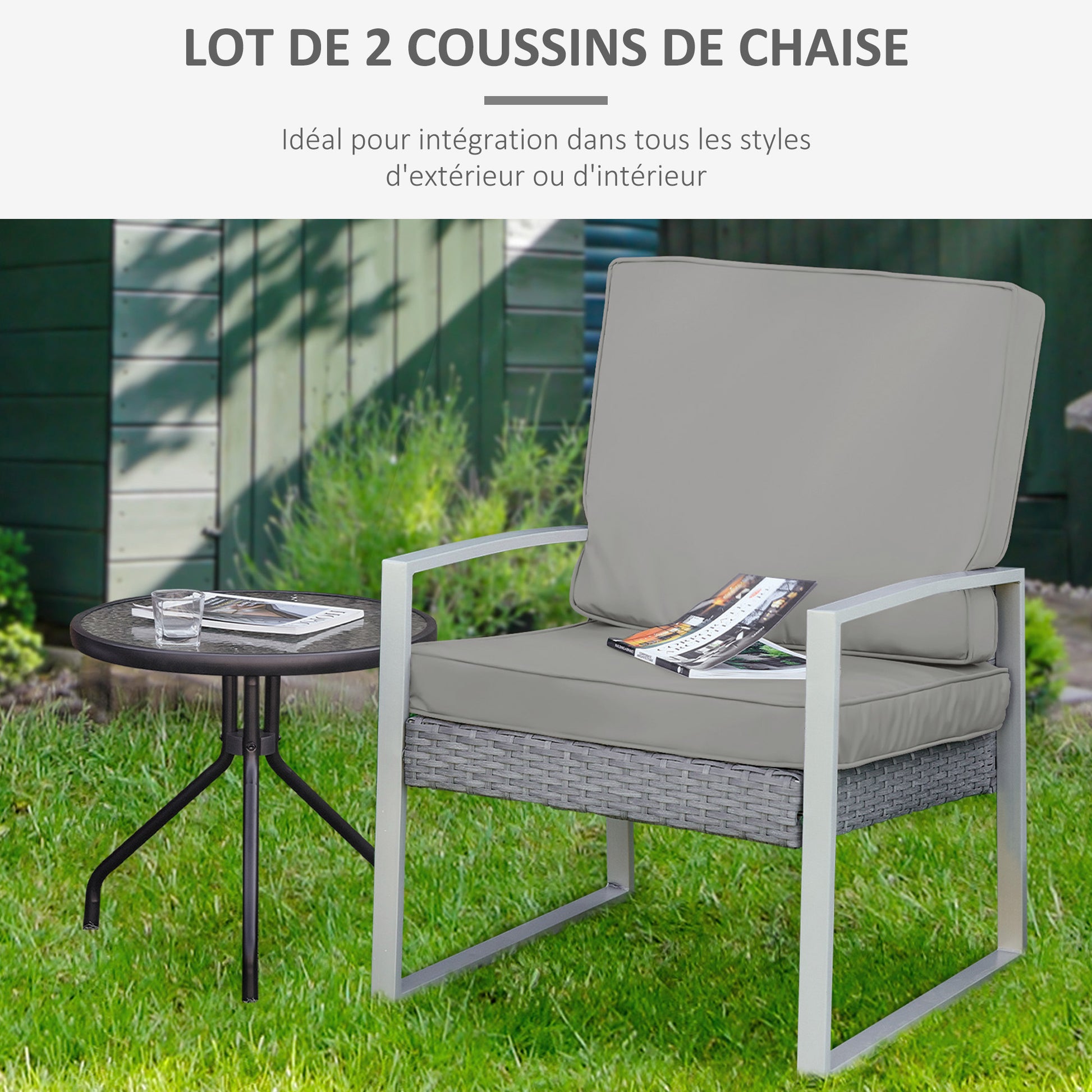 Set of 2 chair cushions removable seat cushions high comfort padded cushions foam polyester fabric light gray