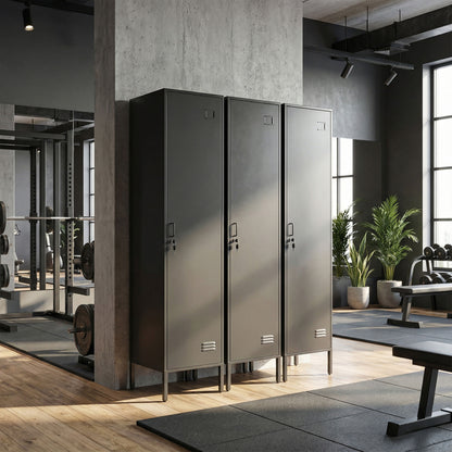 Steel Locker with Lock, Hanging Rail, Label Holder & Ventilated Door, 15.7 x 15.7 x 70.5 in, Black
