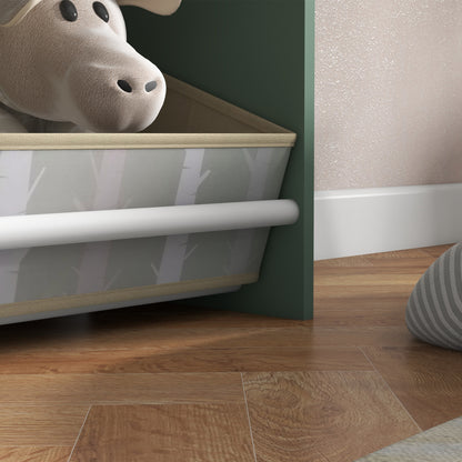 ZONEKIZ Toy Shelf Children's Organizer with Paintable Chalkboard Open Shelves and 2 Removable Non-Woven Fabric Boxes for Playroom Nursery Room 62.4x26.5x90 cm Green