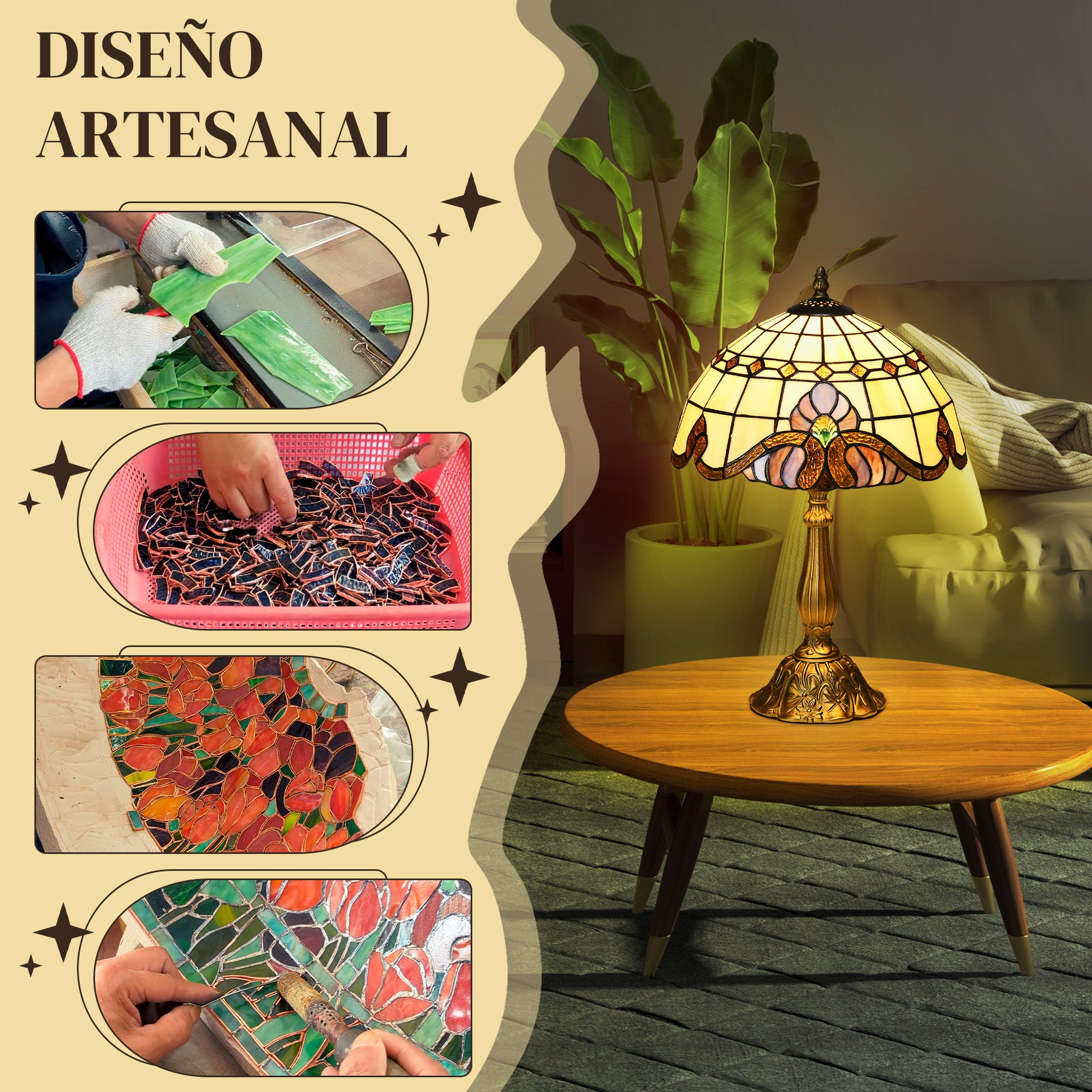 Classic Style Bedside Table Lamp Handmade Glass Night Lamp for Bedroom Living Room Ø30x48 cm Multicolor