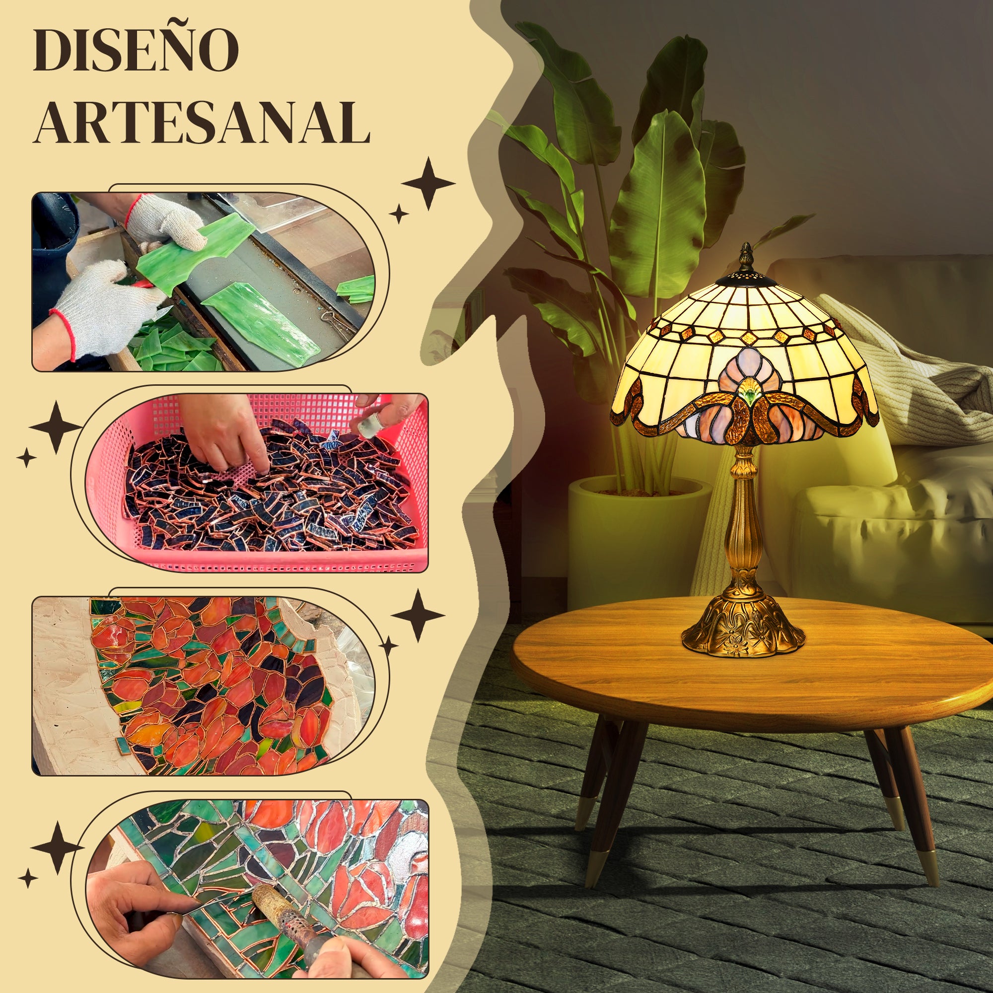 Classic Style Bedside Table Lamp Handmade Glass Night Lamp for Bedroom Living Room Ø30x48 cm Multicolor