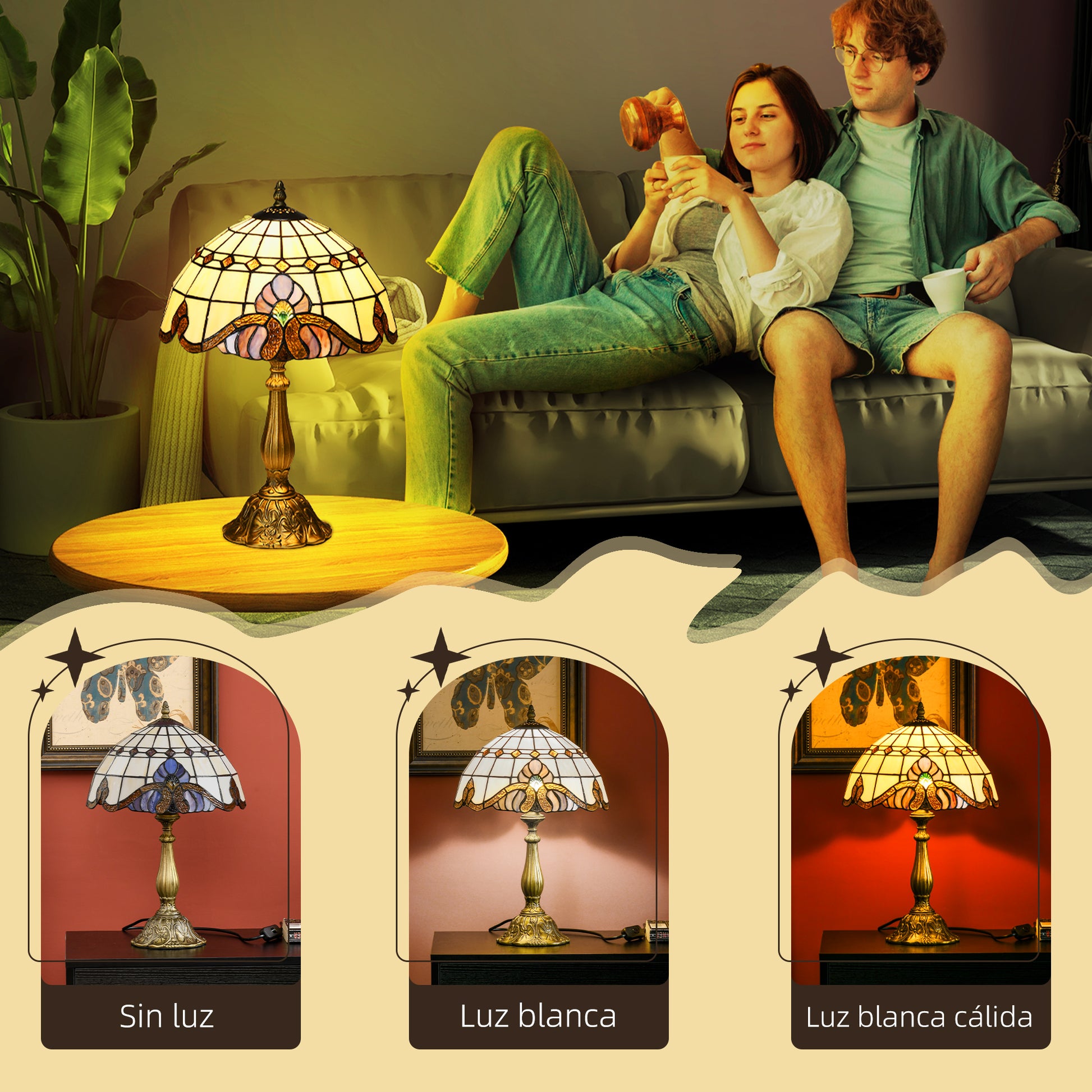 Classic Style Bedside Table Lamp Handmade Glass Night Lamp for Bedroom Living Room Ø30x48 cm Multicolor
