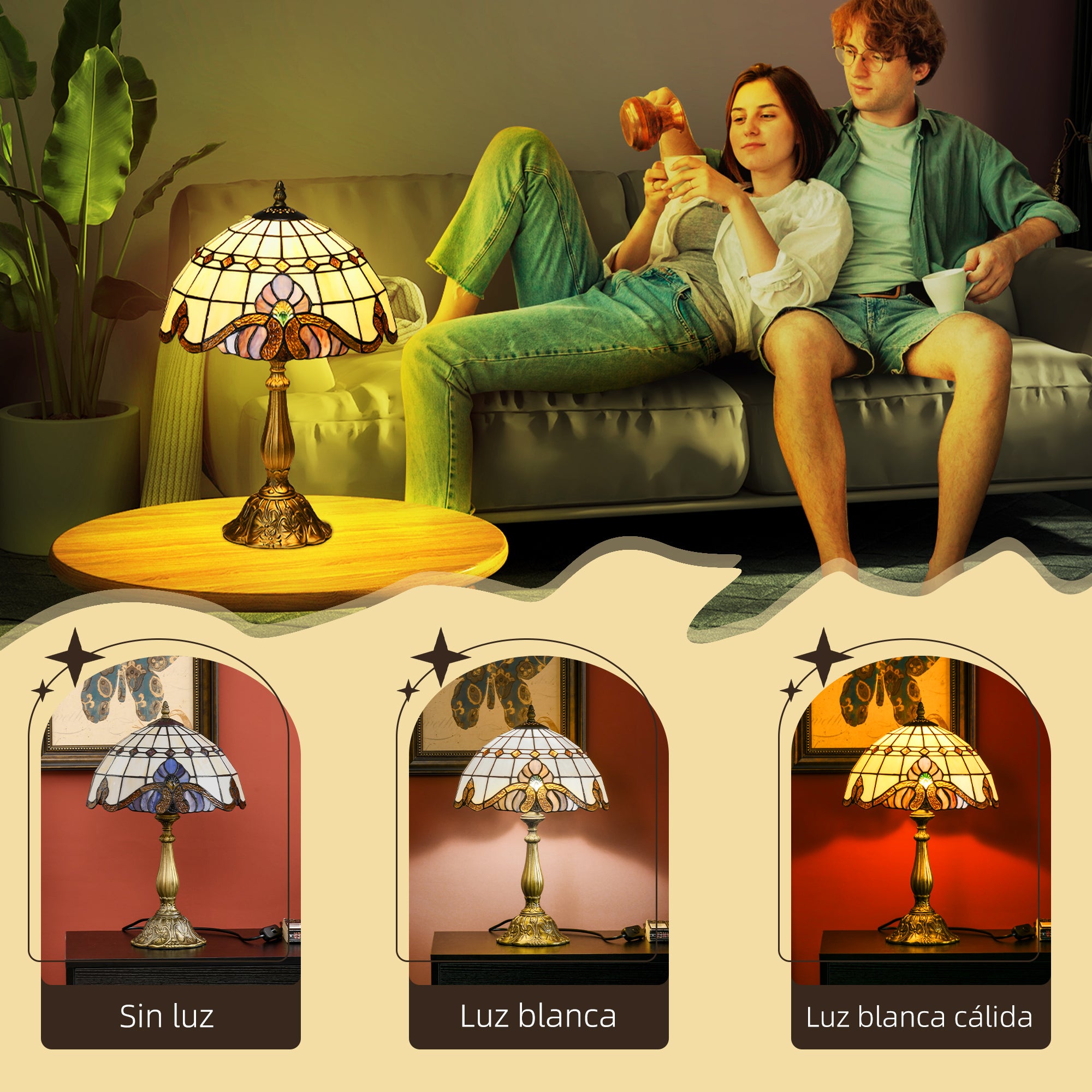 Classic Style Bedside Table Lamp Handmade Glass Night Lamp for Bedroom Living Room Ø30x48 cm Multicolor