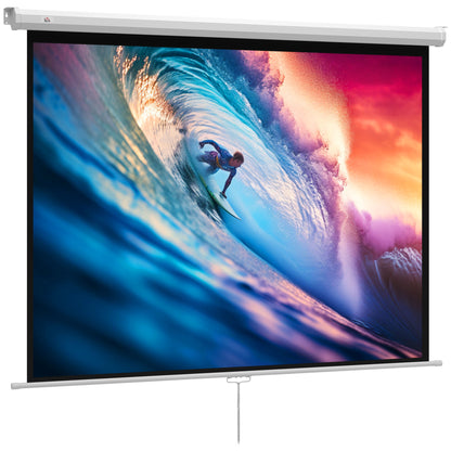 84-Inch Projector Screen Fabric Manual Projector Screen 4:3 Format 4K Projection Screen Wall or Ceiling Mount for Home Office Indoor and Outdoor Cinema White