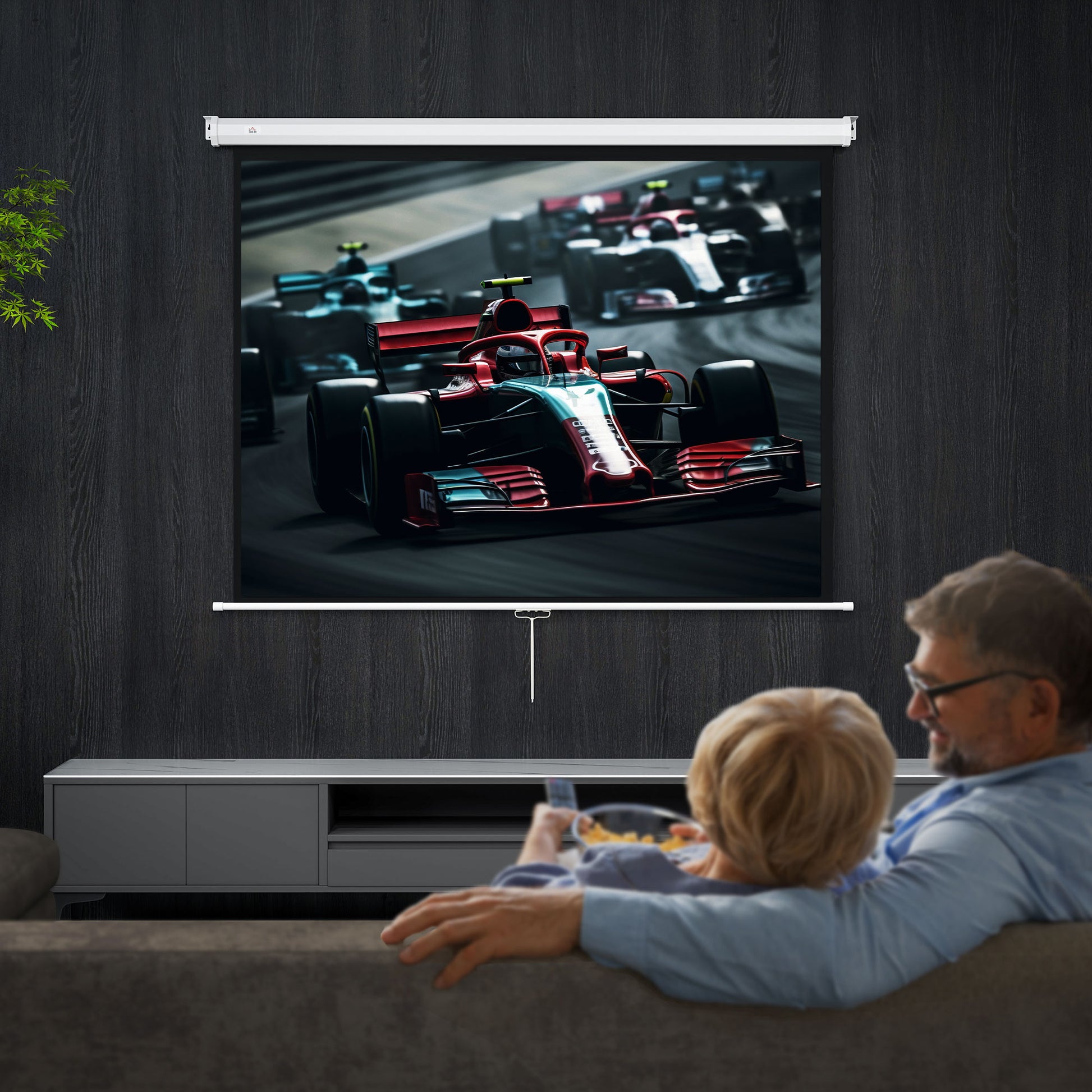 84-Inch Projector Screen Fabric Manual Projector Screen 4:3 Format 4K Projection Screen Wall or Ceiling Mount for Home Office Indoor and Outdoor Cinema White