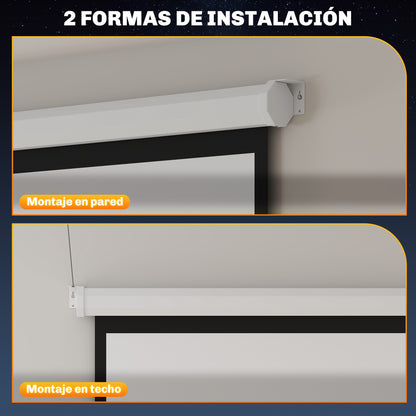 84-Inch Projector Screen Fabric Manual Projector Screen 4:3 Format 4K Projection Screen Wall or Ceiling Mount for Home Office Indoor and Outdoor Cinema White