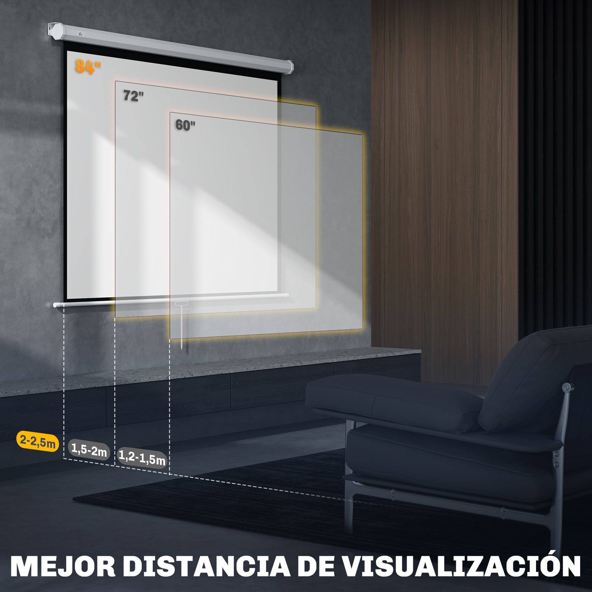84-Inch Projector Screen Fabric Manual Projector Screen 4:3 Format 4K Projection Screen Wall or Ceiling Mount for Home Office Indoor and Outdoor Cinema White