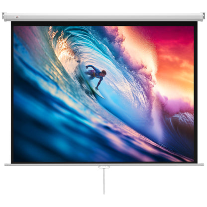84-Inch Projector Screen Fabric Manual Projector Screen 4:3 Format 4K Projection Screen Wall or Ceiling Mount for Home Office Indoor and Outdoor Cinema White