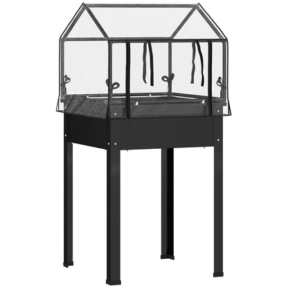 Raised Garden Bed with Cover, Elevated Herb Planter with Drainage Holes, Metal Plant Box, Weather-Resistant Vegetables Bed, Garden Bed, Planting Bed for Garden, Balcony, 60 x 60 x 120 cm, Black