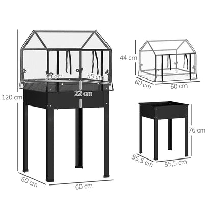 Raised Garden Bed with Cover, Elevated Herb Planter with Drainage Holes, Metal Plant Box, Weather-Resistant Vegetables Bed, Garden Bed, Planting Bed for Garden, Balcony, 60 x 60 x 120 cm, Black
