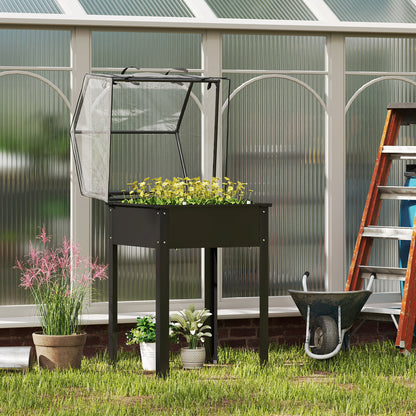 Raised Garden Bed with Cover, Elevated Herb Planter with Drainage Holes, Metal Plant Box, Weather-Resistant Vegetables Bed, Garden Bed, Planting Bed for Garden, Balcony, 60 x 60 x 120 cm, Black