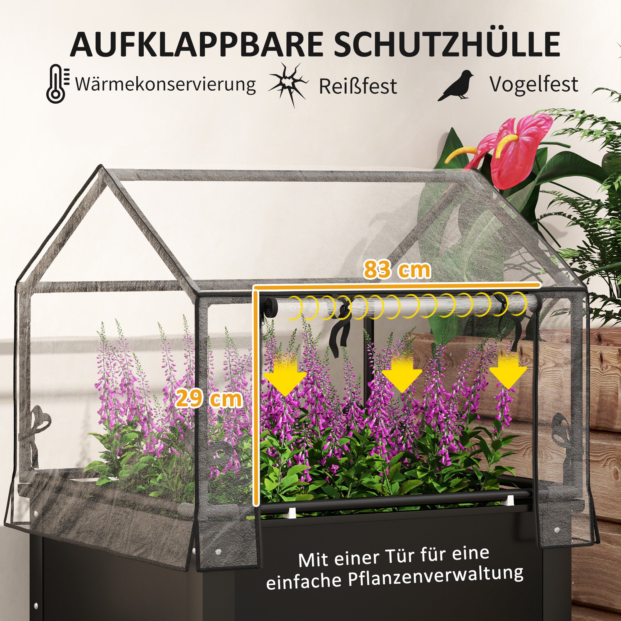 Raised Garden Bed with Cover, Elevated Herb Planter with Drainage Holes, Metal Plant Box, Weather-Resistant Vegetables Bed, Garden Bed, Planting Bed for Garden, Balcony, 60 x 60 x 120 cm, Black