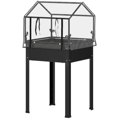 Raised Garden Bed with Cover, Elevated Herb Planter with Drainage Holes, Metal Plant Box, Weather-Resistant Vegetables Bed, Garden Bed, Planting Bed for Garden, Balcony, 60 x 60 x 120 cm, Black