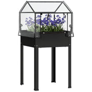 Raised Garden Bed with Cover, Elevated Herb Planter with Drainage Holes, Metal Plant Box, Weather-Resistant Vegetables Bed, Garden Bed, Planting Bed for Garden, Balcony, 60 x 60 x 120 cm, Black