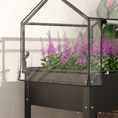 Raised Garden Bed with Cover, Elevated Herb Planter with Drainage Holes, Metal Plant Box, Weather-Resistant Vegetables Bed, Garden Bed, Planting Bed for Garden, Balcony, 60 x 60 x 120 cm, Black