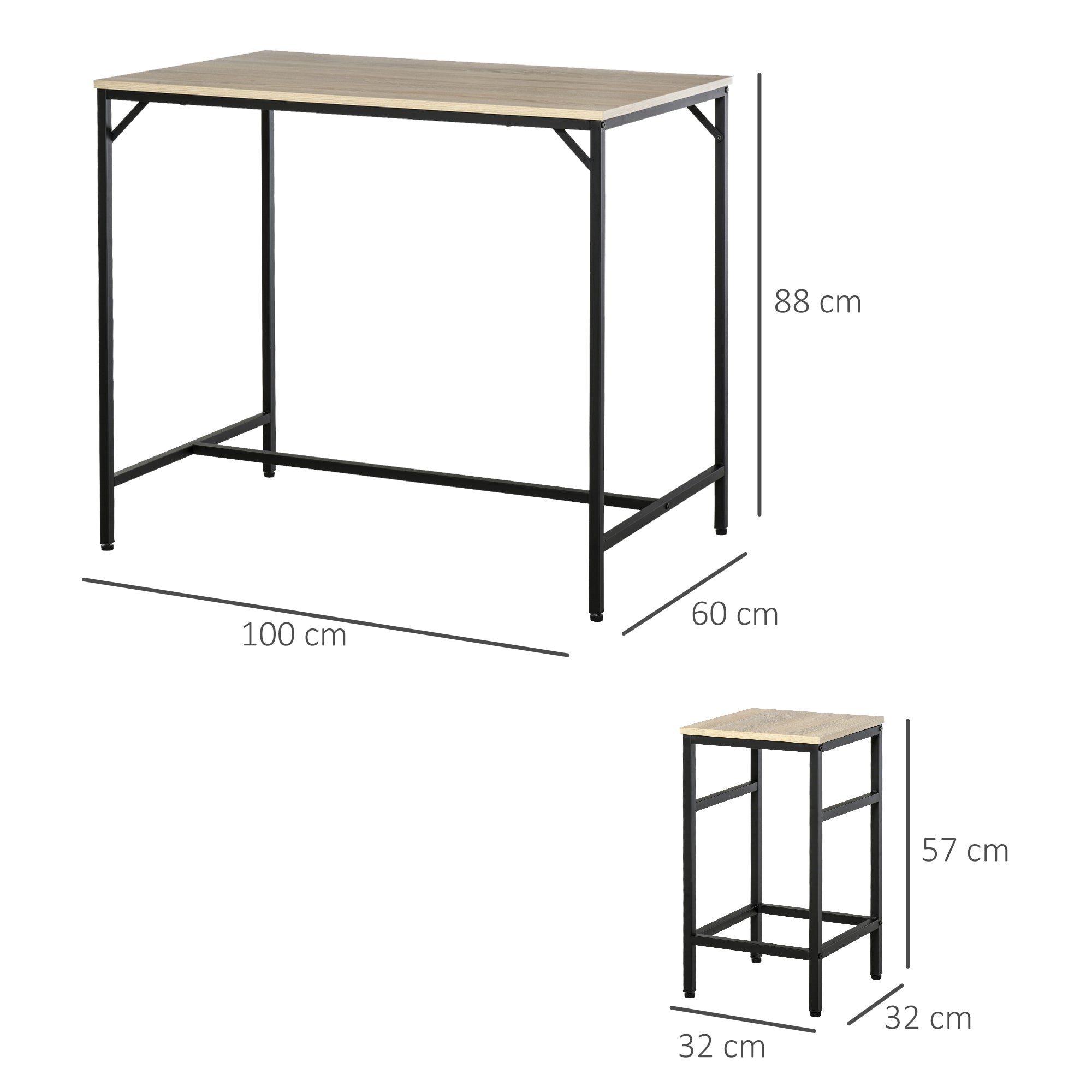 5-Piece Bar Table Set Bar Table with Bar Stool Set Dining Table with 4 Chairs Kitchen Table for Dining Room, Kitchen, Oak+Black