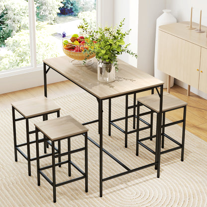 5-Piece Bar Table Set Bar Table with Bar Stool Set Dining Table with 4 Chairs Kitchen Table for Dining Room, Kitchen, Oak+Black