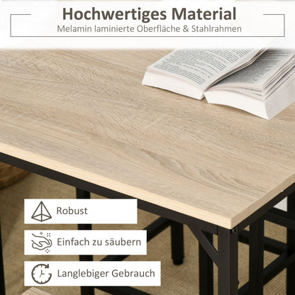 5-Piece Bar Table Set Bar Table with Bar Stool Set Dining Table with 4 Chairs Kitchen Table for Dining Room, Kitchen, Oak+Black