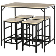 5-Piece Bar Table Set Bar Table with Bar Stool Set Dining Table with 4 Chairs Kitchen Table for Dining Room, Kitchen, Oak+Black