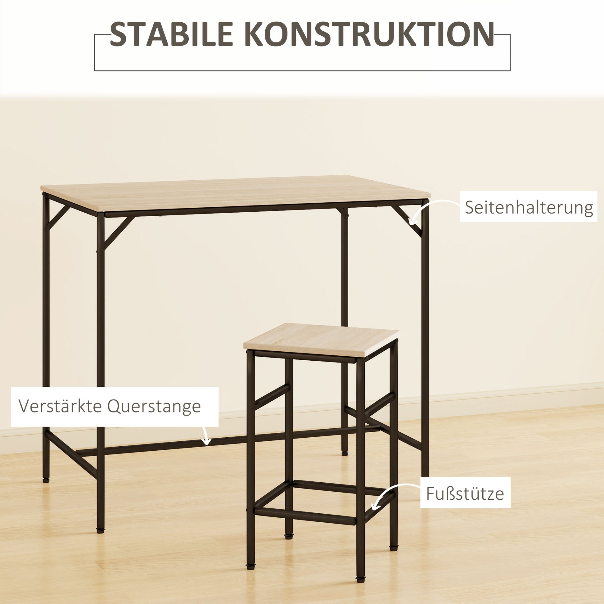 5-Piece Bar Table Set Bar Table with Bar Stool Set Dining Table with 4 Chairs Kitchen Table for Dining Room, Kitchen, Oak+Black