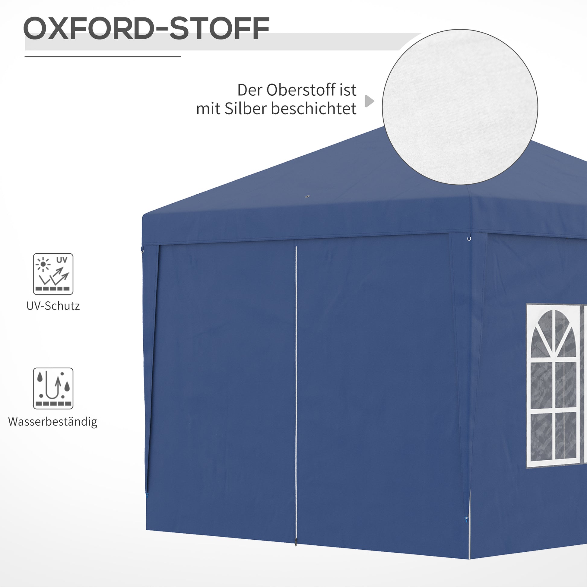 Pavilion approx. 3x3m, Water-Resistant Stable Winterproof Pop-up Folding Pavilion, UV Protection 50+, Foldable Party Tent Garden Tent with 4 Sidewalls Pocket Garden Pavilion for Camping Garden, Blue