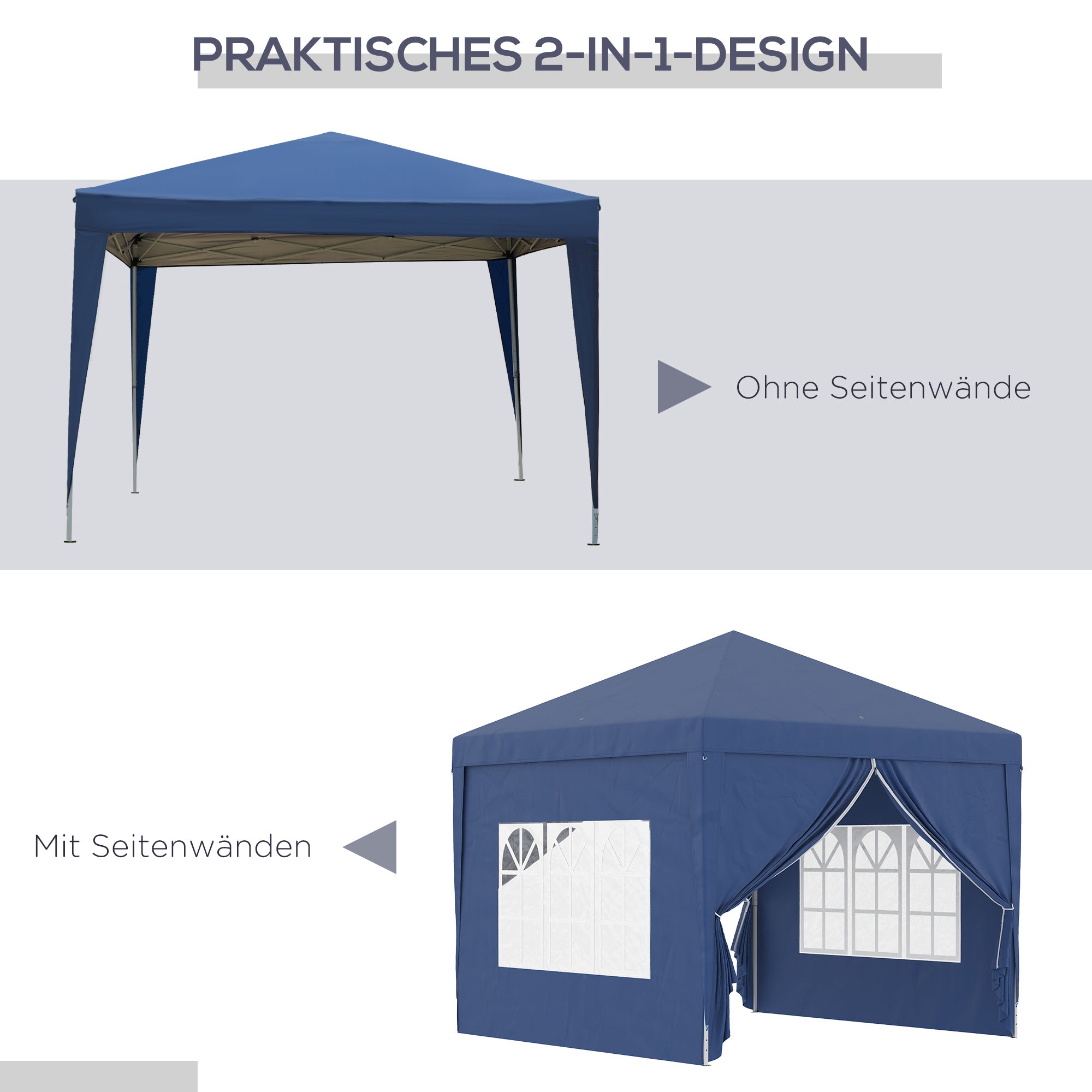 Pavilion approx. 3x3m, Water-Resistant Stable Winterproof Pop-up Folding Pavilion, UV Protection 50+, Foldable Party Tent Garden Tent with 4 Sidewalls Pocket Garden Pavilion for Camping Garden, Blue