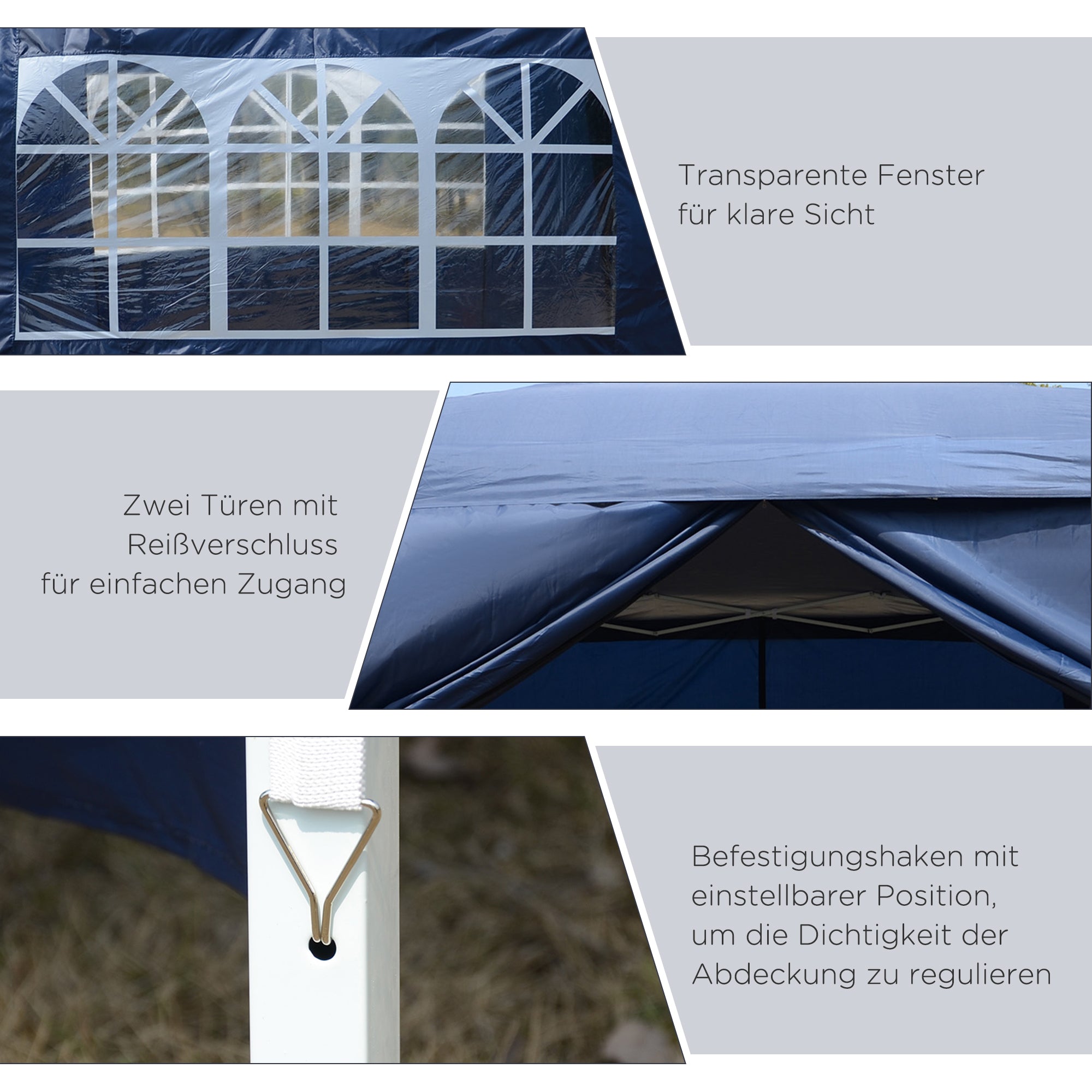 Pavilion approx. 3x3m, Water-Resistant Stable Winterproof Pop-up Folding Pavilion, UV Protection 50+, Foldable Party Tent Garden Tent with 4 Sidewalls Pocket Garden Pavilion for Camping Garden, Blue