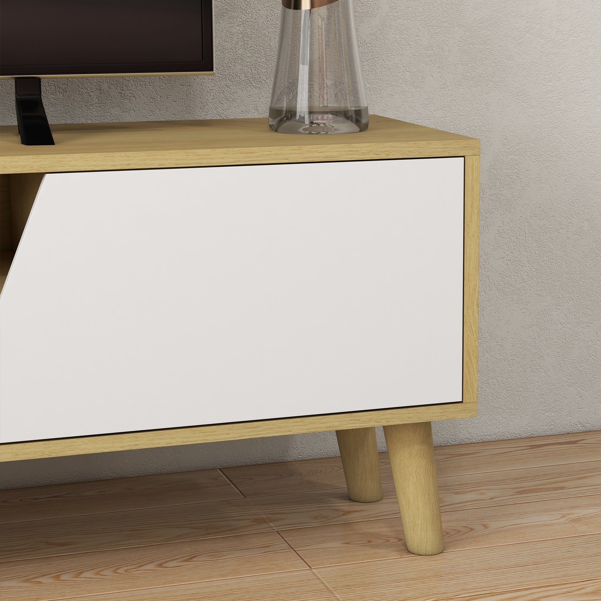 TV Stand Entertainment Center TV Cabinet with 2 Doors 2 Shelves and 5 Wood Legs for TVs up to 65 Inches 150x30x42 cm Oak
