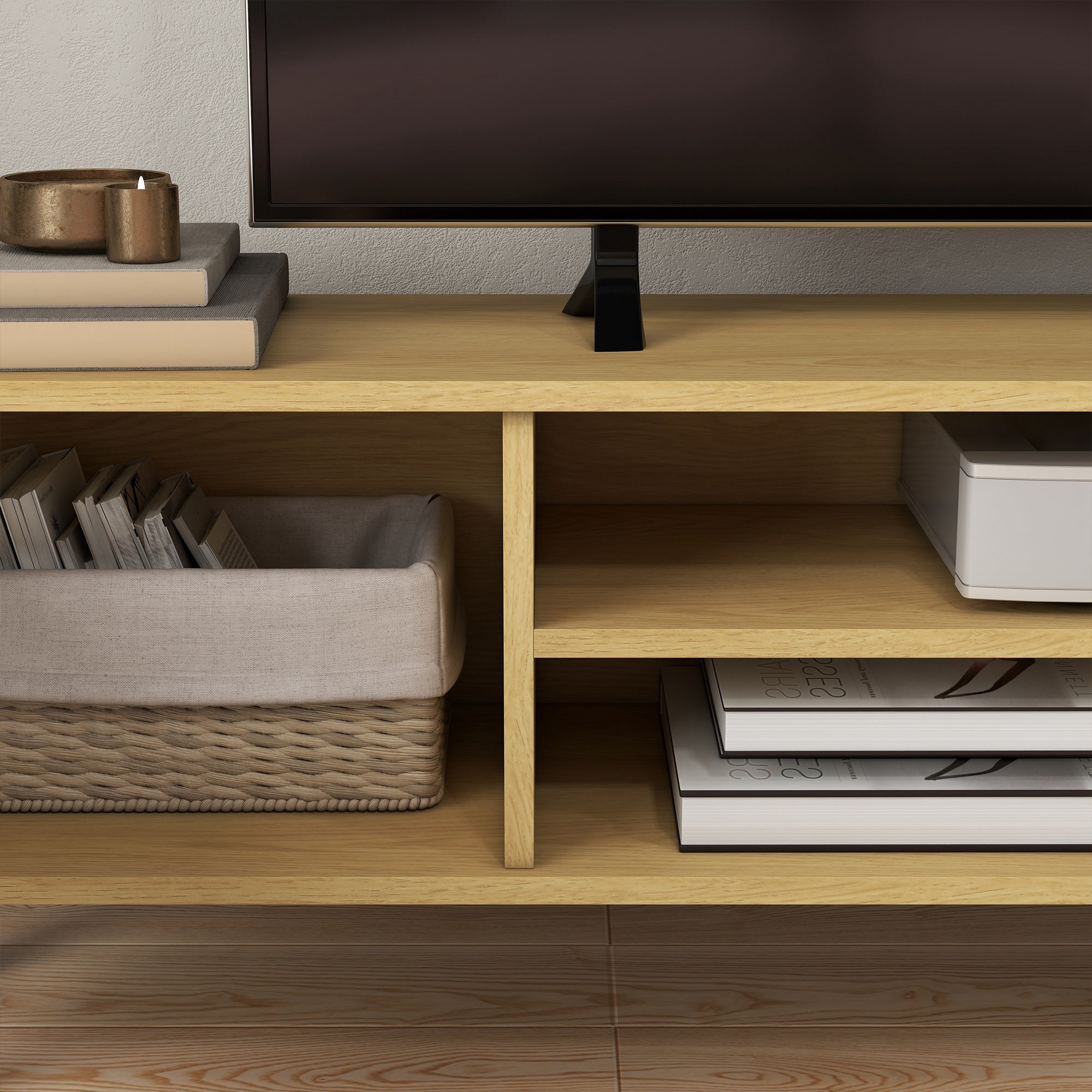 TV Stand Entertainment Center TV Cabinet with 2 Doors 2 Shelves and 5 Wood Legs for TVs up to 65 Inches 150x30x42 cm Oak