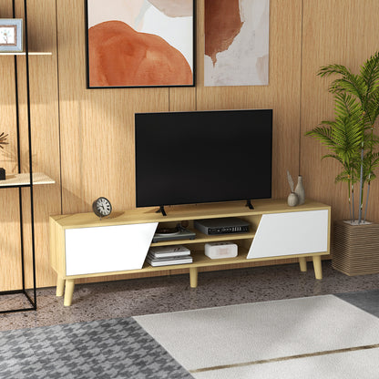 TV Stand Entertainment Center TV Cabinet with 2 Doors 2 Shelves and 5 Wood Legs for TVs up to 65 Inches 150x30x42 cm Oak