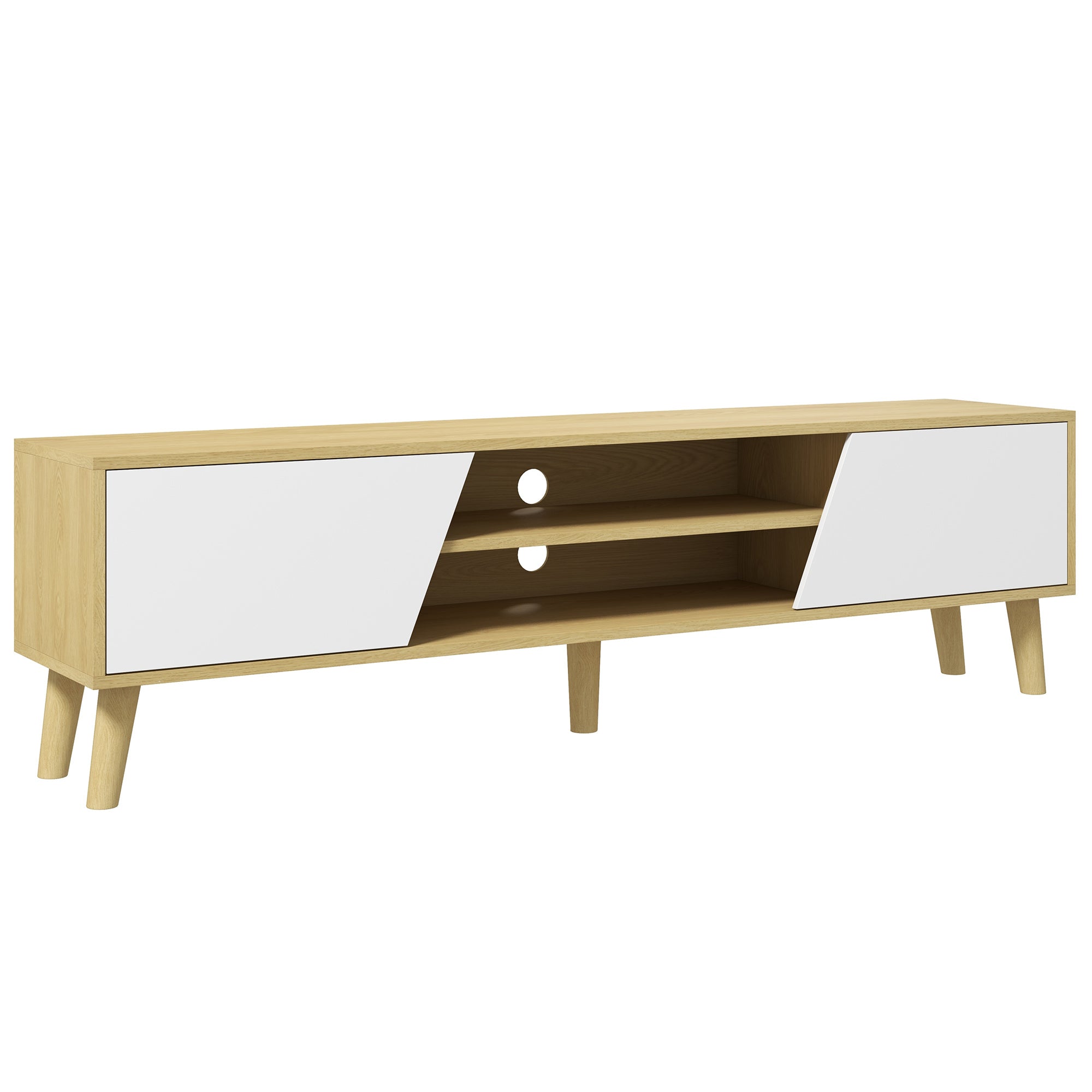 TV Stand Entertainment Center TV Cabinet with 2 Doors 2 Shelves and 5 Wood Legs for TVs up to 65 Inches 150x30x42 cm Oak