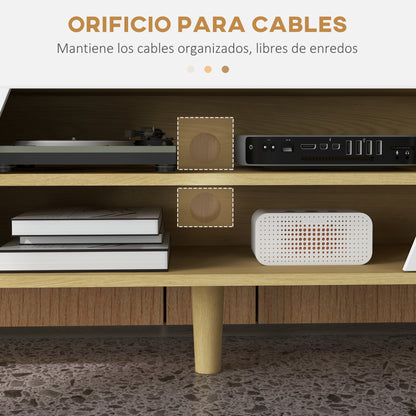 TV Stand Entertainment Center TV Cabinet with 2 Doors 2 Shelves and 5 Wood Legs for TVs up to 65 Inches 150x30x42 cm Oak