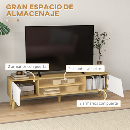 TV Stand Entertainment Center TV Cabinet with 2 Doors 2 Shelves and 5 Wood Legs for TVs up to 65 Inches 150x30x42 cm Oak