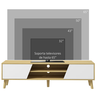 TV Stand Entertainment Center TV Cabinet with 2 Doors 2 Shelves and 5 Wood Legs for TVs up to 65 Inches 150x30x42 cm Oak